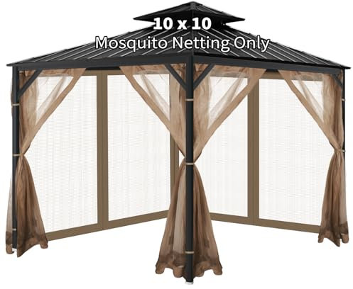 OIPUNSHLE Zanzariera di ricambio universale per gazebo, 3 x 3 m, rete per gazebo per esterni, pareti a 4 pannelli per patio esterno con cerniera (solo zanzariera) (marrone)