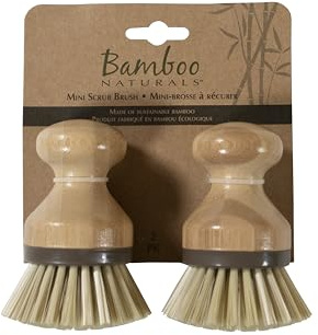 Bamboo Naturals Mini-Scheuerbürste, aus nachhaltigem Bambus und recyceltem Kunststoff, Schrubbtöpfe, Pfannen, Gemüse und mehr, 2 Stück