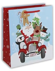 Eurowrap X-32649-3Cpack - Packung 12 Geschenktasche - Tüte Excellia, Format Medium (21,5x10,2x25,3 cm), robust und wiederverwendbar, Santa mit Auto Bunt, 12 Stück