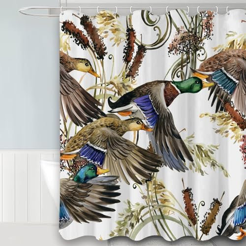 FAIRYGATE Picture Shower Curtain Garden Shower Curtains Mould Proof Resistantand Waterproof Washable Polyester Fabric Bath Curtains 12 Hooks for Wetroom B8224