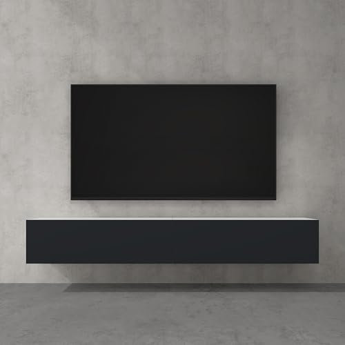 doporro Mobile Porta TV Sospeso 200 cm con 2 Ante Bianco Opaco e Antracite Opaco, Credenza Bassa da Soggiorno Salotto, Madia Consolle Bicolore per TV Fernsehschrank02