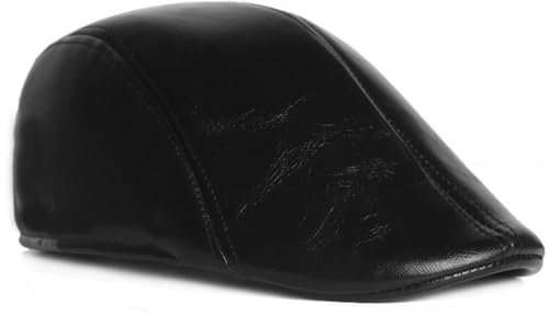 Rayson PU Leder Schirmmütze für Herren Winter Warme Retro Schiebermütze Gatsby Newsboy Ivy Cabbie Flat Hut(Schwarz,Einheitsgröße)