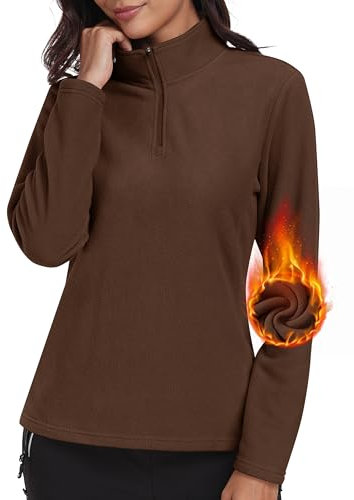 MoFiz Felpa da Donna Mezza Cerniera in Pile, Colletto Alto, La Felpa 1/4 di Zip è Adatta per Il Golf, Il Tennis e Il Fitness Marrone L