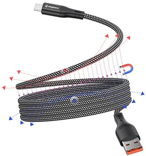 Magtame Cable magnético USB-C, cable USB A a USB-C, cable USB C retráctil de 1 m, cable de carga rápida tipo C, cable USB C compatible con Samsung