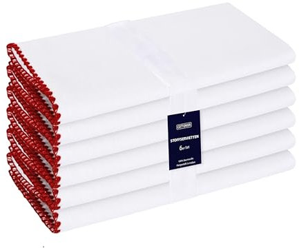 Cottoniva 50x50 cm 6er-Set Stoffservietten - Für Familienessen, Feste, Partys & den täglichen Gebrauch - Weich Gemütlich Maschinenwaschbar 100% Baumwolle Servietten Rot Weiß