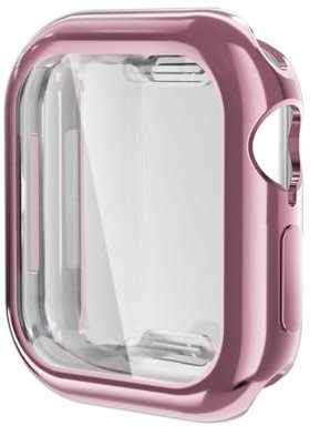 Hülle mit Displayschutz Kompatibel mit Apple Watch Series 10 42mm, Glas Ultradünne TPU Rundum Weiche Schutzhülle für Apple Watch Series 10 42mm, A-Rosa