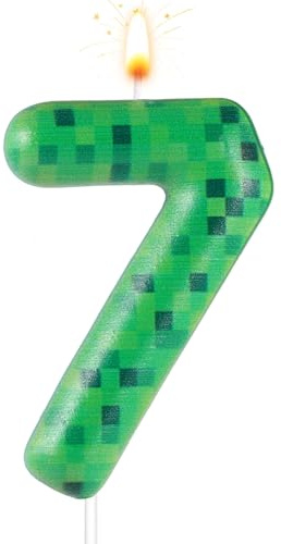 Pixel Miner Dynamite Geburtstagskuchenkerze mit Zahl 7, für Spiele, Party, Dekoration