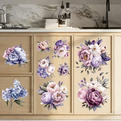 PLIGREAT 3 Blatt Pfingstrose reiben auf Transfers für Kunsthandwerk und Möbel lila Blumen reiben auf Aufklebern Vintage Blumenn Transfer Aufkleber für Holz Kommoden Zuhause dekorativ