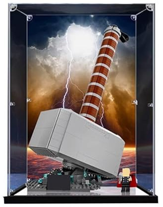 HCAEIOFJ Clear Acrylic Display Case for Lego 76209 Applicable for Thor's Hammer Display Box Gift(Display Case Only) (Mirror Bottom+Background)