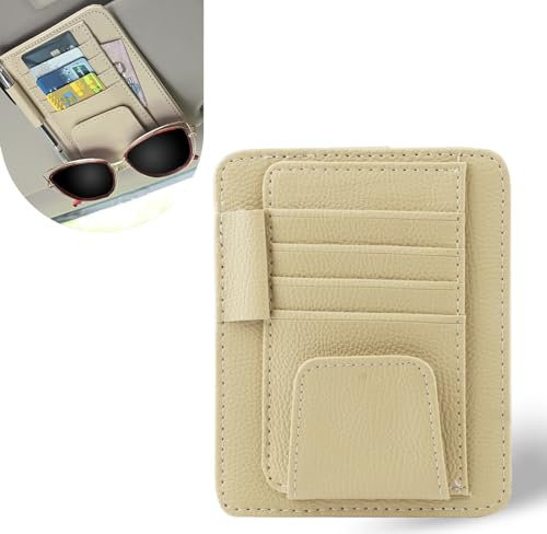 JGGQSY Organizador de Parasoles para Coche para Renault Clio 3 Clio 4 Megane 2 Scenic 2 Laguna 2 MK2 MK3 Kangoo, Organizador Visera Coche PU para Gafas Sol, Tarjetas Bancarias,B/Beige
