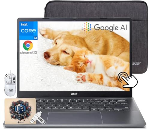 acer Chromebook Plus 514 Laptop con Google AI, Intel 8-Core i3-N305, 8GB LPDDR5, SSD 512GB, 32GB USB C, Pantalla táctil IPS FHD de 14, Wi-Fi 6E, Webcam 1080P, Chrome OS, ratón patentado