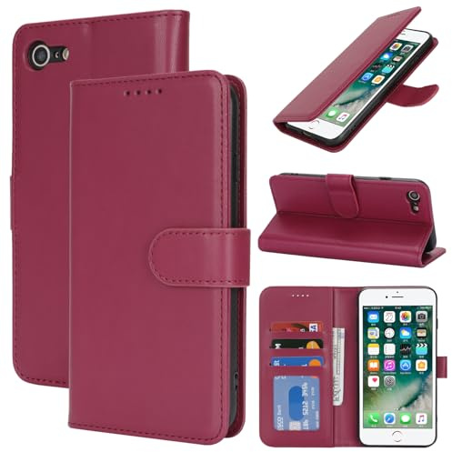 Zouzt Wallet Case for iPhone SE 2022/2020 iPhone 8/7 (4.7), Red | Premium PU Leather, with Credit Card Holder Slot, Shockproof TPU Shell, Magnetic Closure, Protective Flip Folio Phone Cover