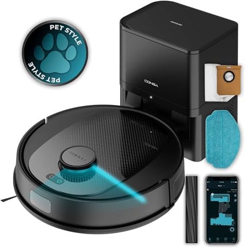 Cecotec Robot Aspirapolvere e Lavapavimenti Conga 7690 Immortal MAX Home. 500Pa, con Base Autosvuotante e Navigazione Laser, Base 2,5L, Autonomia 220 Min, Spazzola Silicone, Panno, App