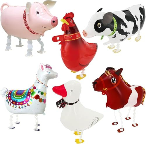 Airwalker Ballon Bauernhof Geburtstag Deko 6 Stück Bauernhoftiere Air Walker Luftballon Kuh Pferde Huhn Schweinchen Schaf Gans Geburtstagsdeko Bauernhof Kindergeburtstag Deko