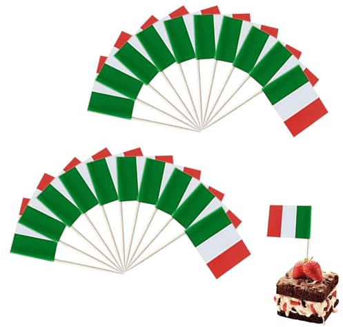 100 Stück Italien Deko Zahnstocher Flaggen,Italien Flagge Italienische Deko Cocktail Zahnstocher Fähnchen,Abendparty Fahne Italien Flags Toothpick,für Fußball Euro WM,Cupcake Topper Cocktail Party Pub