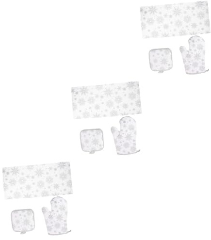 Gatuida 3sets Xmas Snowflake Pattern Heat Resistant Gloves Christmas Kitchen Baking Glove Pot Holder Towel