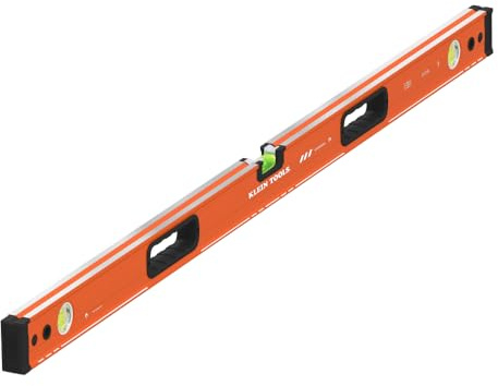 Klein Tools 93548MAG 48-Inch Box Level, Magnetic Box Beam Bubble Level, 3 Vials, High Visibility Orange, Aluminum Body, V-Groove and Magnet Track