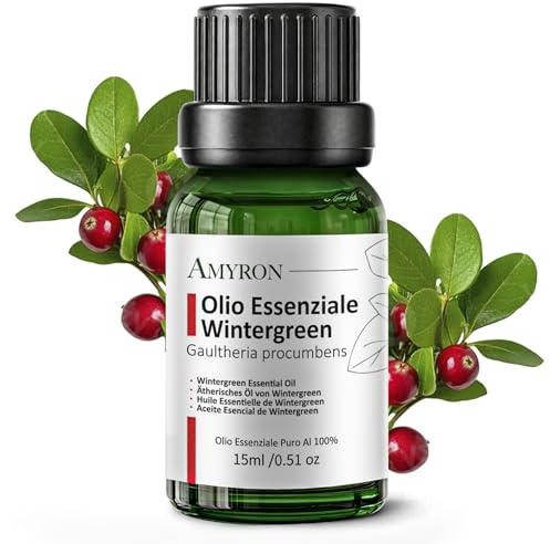 Ätherisches Wintergrünöl 15ml AMYRON | Gaultheria Procumbens | 100 % Natürlich Und Rein | Ideal Für Aromatherapie Und Therapeutische Anwendung | Diffusor | Massagen | Ohne Gentechnik.