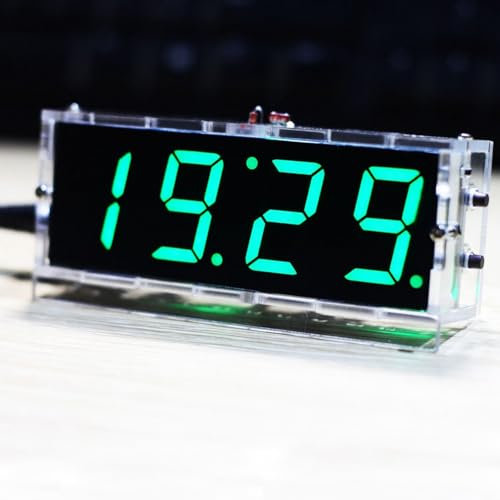Risegun DIY Digitaluhr Bausatz 4 Stellige LED Uhr Elektronische Uhr Set, Digitale Uhren mit Automatischer Anzeige/Alarmfunktion/Timerfunktion (Grün)