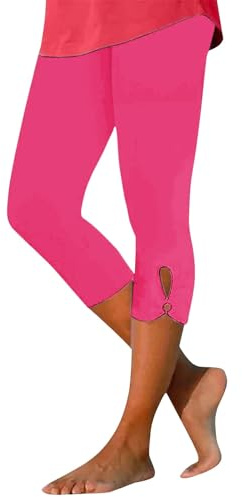 AMDOLE Capri-Leggings für Damen, knielang, hohe Taille, Bauchkontrolle, Yoga-Leggings, Übergröße, ausgehöhlt, nahtlos, dehnbar, Sommer, lässig, einfarbig, für Laufen, Sport, Ausgehen, 3-Hot Pink, L