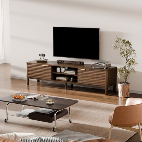 IKALIFE TV Schrank Fernsehtisch Modern - 150 cm TV Lowboard für Fernseher bis zu 65 Zoll, Fernsehschrank mit 2 Stauraum, TV-Board Sideboard TV-Tisch für Wohnzimmer Schlafzimmer, Braun