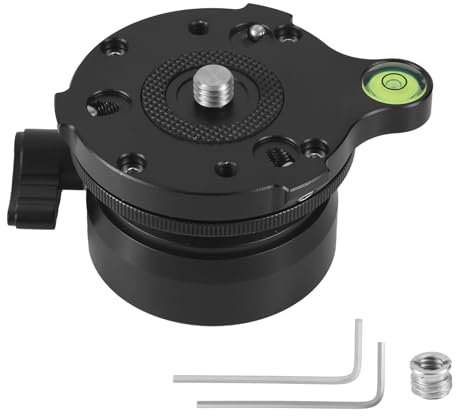 Gosknor Tripod Leveling Base with ±15° Tilt Adjustment, 3/8 Thread Aluminum Camera Leveler with Bubble Level Tripod Head Accessories Replacement Tool for DSLR & Video Cameras Smart Telescopes