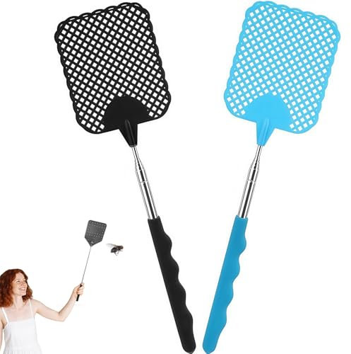 Packung von 2 Fliegen, stabile manuelle Fliegen, Plastik Fliegen, Fliegen Schutz für Fliegen, Pest Control,Mücken und Insekten (schwarz + blau)