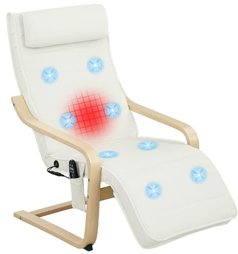 HOMCOM Lounge Sessel, Relaxsessel mit Massage und Heizung mit hoher Rückenlehne, Kopfstütze, verstellbarer Fußstütze, Fernbedienung und Seitentasche, Stoff in Leinenoptik, für Schlafzimmer