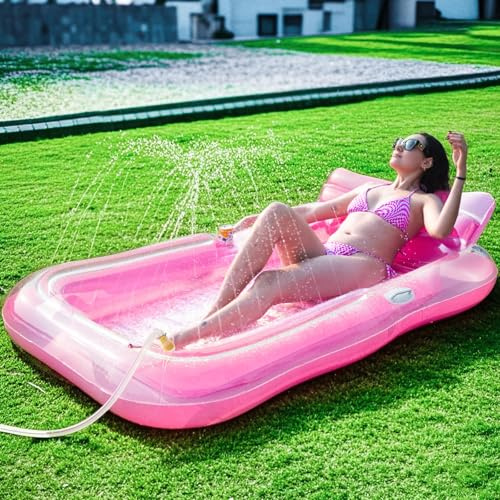 Vintix 3in1 Aufblasbarer Sonnenpool Luftmatratze Pool mit Getränkehalter Griff Rückenlehne Groß Schwimminsel Wasser Aufblasbar Schwimmmatratze Tanning Pool mit Eingebautem Sprinkler