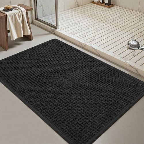 SIXHOME Tapis de Bain 40 * 60cm Tapis Salle de Bain Antidérapant en Chenille Lavable en Machine Super Absorbant Noir