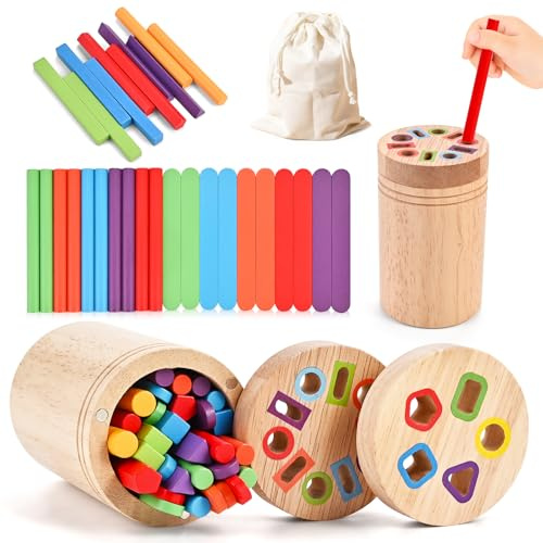 Wooderma Montessori Spielzeug ab 1 2 3 Jahren, Farb-Sortierspiel | Holzspielzeug für Kinder, Lern- & Motorikspielzeug zum Farbenlernen, Steckspiel ab 1 Jahr, Geschenk für Mädchen & Jungen