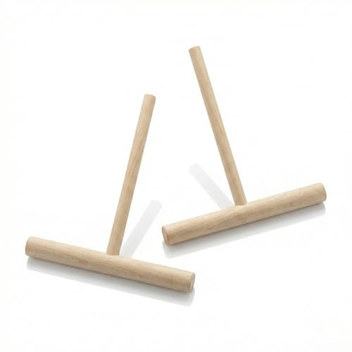 Hopzab 2 PCS Natural Wooden Crepe Spreader Pancake Batter Maker T-Shaped Tool Stick Round Food Pastry Tool Kitchen Essentials for Flat Tortilla Shells Roti Galettes