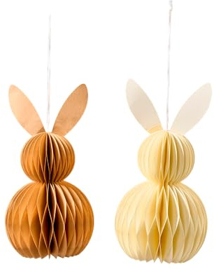 4er oder 6er Set Papier-Hase 3D - Faltbare Waben-Osterdeko zum Hängen - Nachhaltiger Osterschmuck für Fenster, Strauch und Tischdekoration (Creme/Braun, 6 Stück - ⌀ 8 cm H: 16 cm)