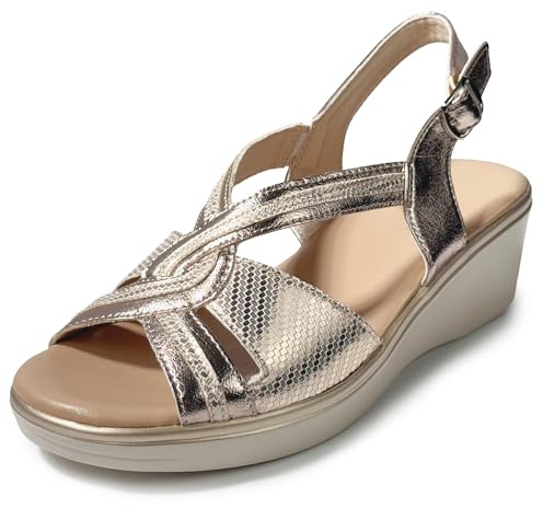 JOMIX Sandalias Mujer Cómodas con Cuña 5 cm Sandalias de Verano Mujer Elegantes Punta Abierta con Tira Trasera y Hebilla Ajustable Plantilla Suave Suela Ligera Antideslizante Zapatos Mujer