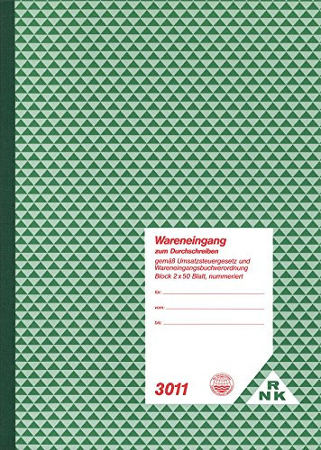 RNKVERLAG 3011 - Wareneingang, Block mit 2 x 50 Blatt, mit Durchschreibepapier und Nummerierung, DIN A4