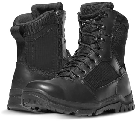 Danner Lookout 8” Side-Zip Tactical Boots for Men - BBP Waterproof, Polishable Full-Grain Leather & Nylon with Comfort Footbed, Slip-Resistant Outsole, Black - 12 D