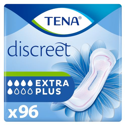TENA Discreet Incontinence Pads, Extra Plus (96 Count) | For Women Experiencing Medium to Heavy Bladder Weakness, Triple Protection Against Leaks, Odour & Moisture