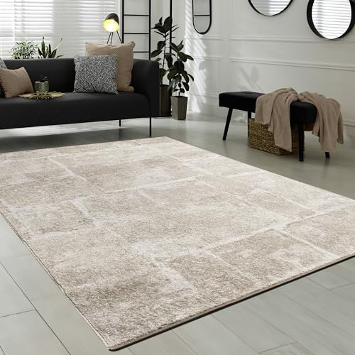 Paco Home Teppich Wohnzimmer Kurzflor Modern Meliert Steinoptik Mauer Muster Braun, Grösse:60x100 cm