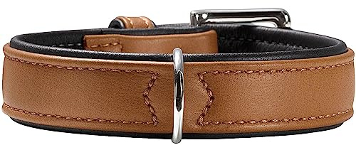 HUNTER CANADIAN Hundehalsband, Leder, hochwertig, weich, 55 (M), cognac/schwarz