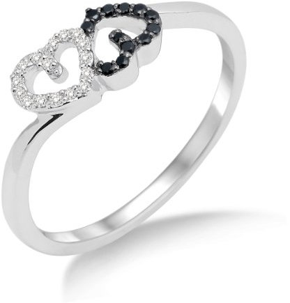 Miore Damen-Ring 750 Weißgold mit Herzen Brillanten Weiß und Schwarz Gr. 54 MF8014RO