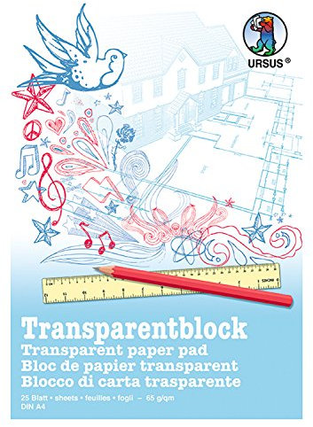 Ursus 2734600 - Transparentblock, DIN A4, 65 g/qm, 25 Blatt, aus holzfreiem, weißem Transparentpapier, mit einem Blatt Millimeterpapier, geeignet für technische Zeichnungen