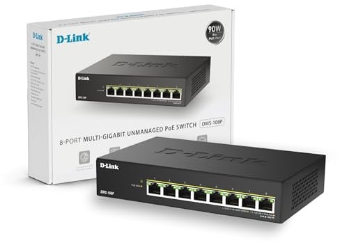 D-Link DMS-108P Switch PoE Non Gestito 8 Porte Multi-Gigabit – 2,5GbE, 230W, 802.3af/at/bt, Fanless, Plug & Play, Struttura in Metallo, IGMP Snooping, QoS, Ethernet Efficiente