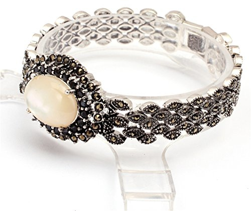 SHG Store White Shell-Verbindungs-Armband Oval-Korn-tibetanische Silber Markasit 7 