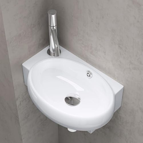 doporro Waschbecken Gäste-WC Aufsatzwaschbecken Hängewaschbecken für Gäste-WC 42x28x15cm Keramik Waschbecken Handwaschbecken in weiß Brüssel001L