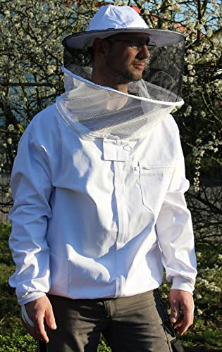 Förster-Fellnest Qualitäts - Imkerjacke aus atmungsaktiver Baumwolle, kräftig & leicht - weiter Schnitt, TÜV zertifiziert, Größen von 128 bis 5XL - abnehmbare Haube/Imkerhut (XXL)