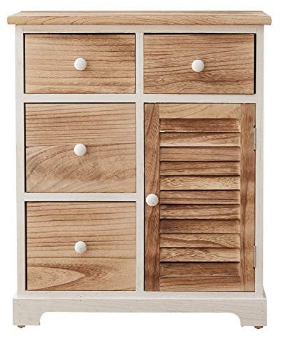 Rebecca Mobili Kommode Schubladenschrank Weiß Hellbraun 4 Schubladen 1 Tür Holz Design Wohneinrichtung Wohnzimmer Badezimmer - Maße: 70x60x30 cm (HxLxB) - Art. RE6068