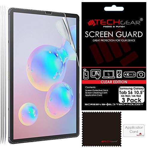 TECHGEAR 3 Pack Galaxy Tab S6 10.5 Screen Protectors (SM-T860 / SM-T865), Ultra CLEAR Screen Protector Guard Cover Designed for Samsung Galaxy Tab S6 10.5