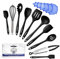 Silicone Kitchen Utensils Set for Cooking & Baking [10 Pieces] | with Free Set of Silicone Stretch Lids | Spatula, Whisk, Tongs | Heat Resistant & Non-Stick | by Kitchen Elements