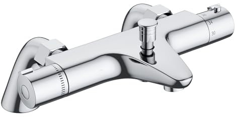 MORADO Mitigeur Baignoire Thermostatique, Robinet ,Mitigeur de Douche avec Contrôle de La Température, Laiton, Finition Chromée, Monté sur Baignoire