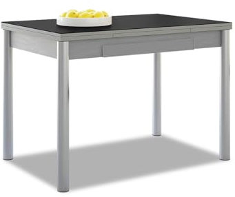 ASTIMESA - Mesa de Cocina Extensible - Estructura Aluminio - Color Negro - Ideal para Espacios Pequeños - Medidas: 90 x 50 cm - Extensible: 140 x 50 cm
